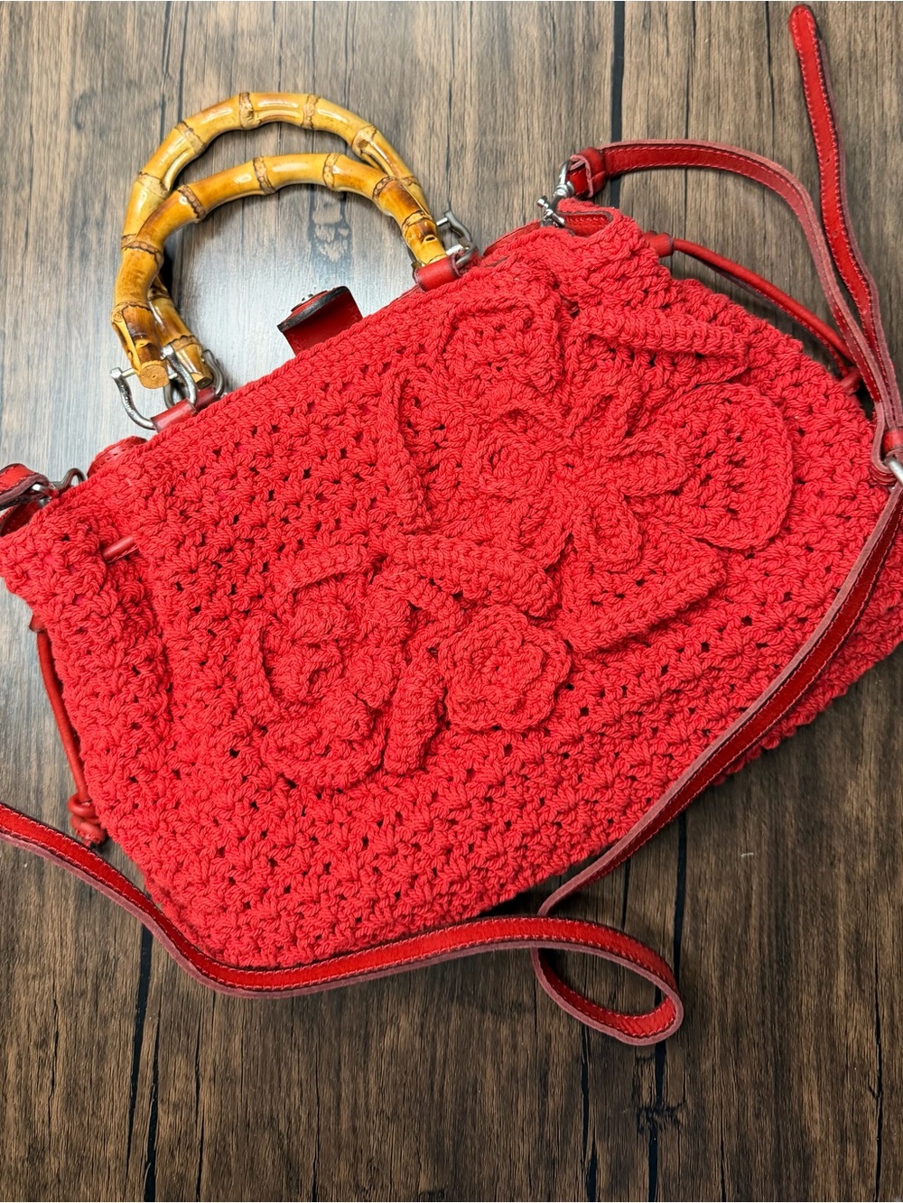 Patricia Nash Cantinella Papaya Crochet Leather Shoulder Crossbody Bag Purse